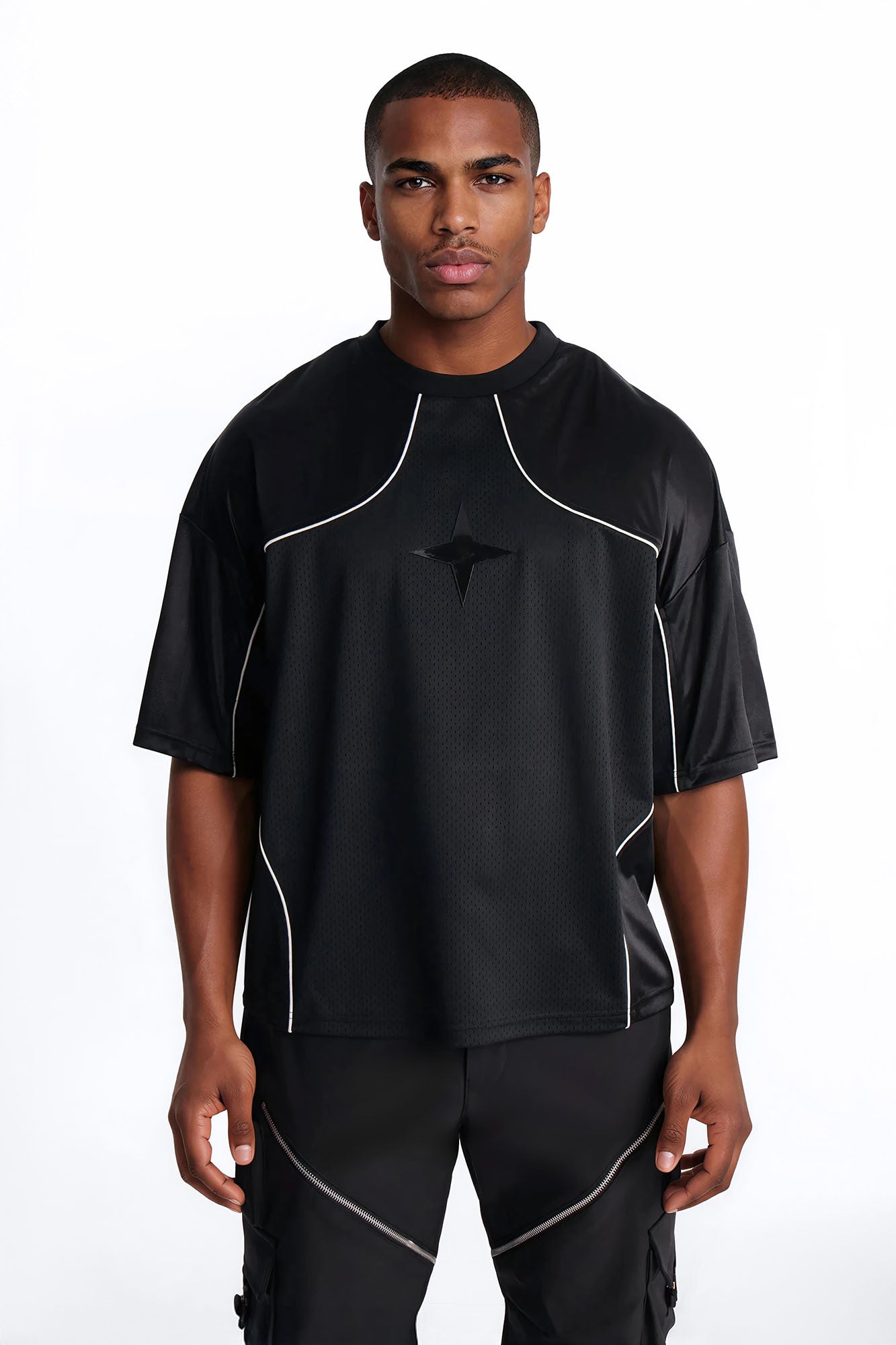Boxy Mesh Core Reflect Jersey Shirt - Black