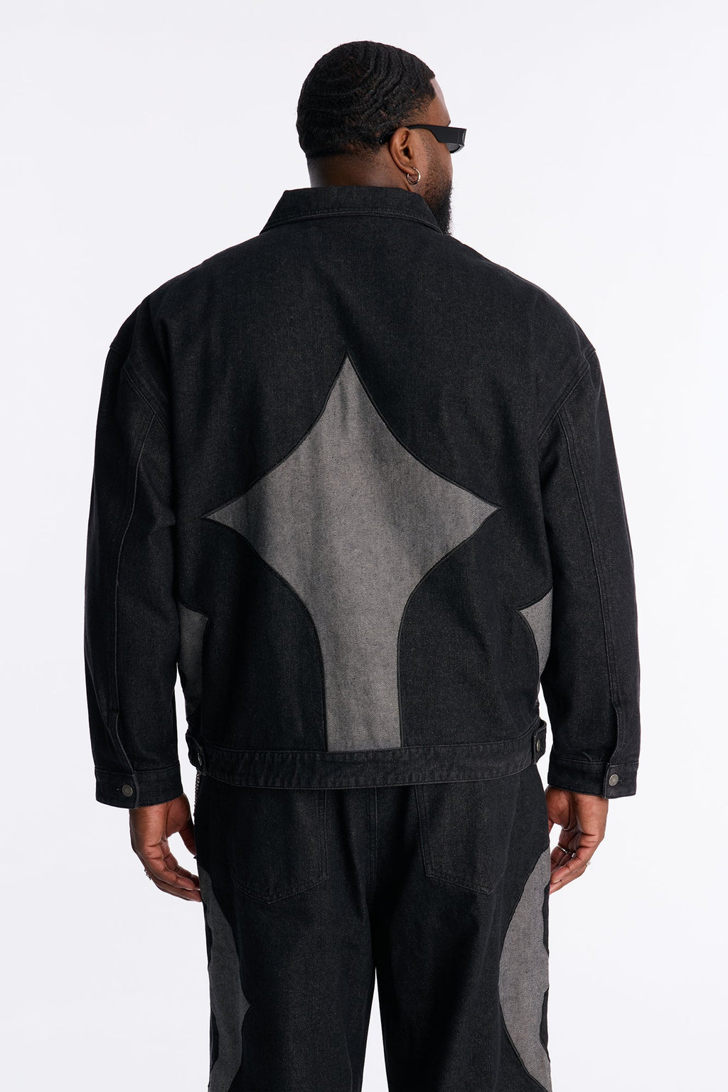 Cropped Crescent Denim Work Jacket - Black