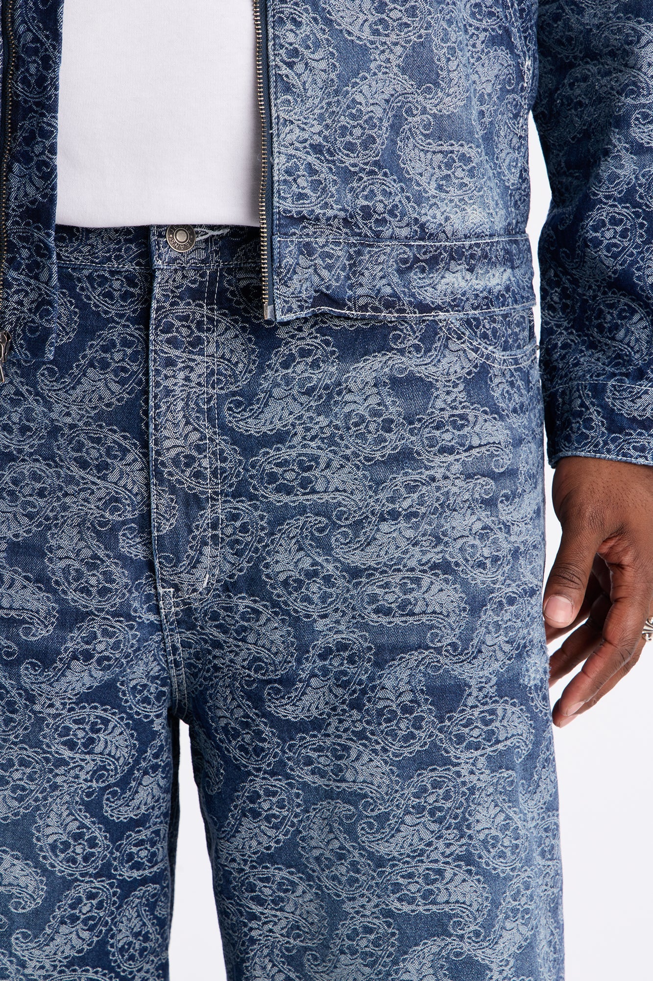 Baggy Paisley Jacquard Denim Short - Dark Wash