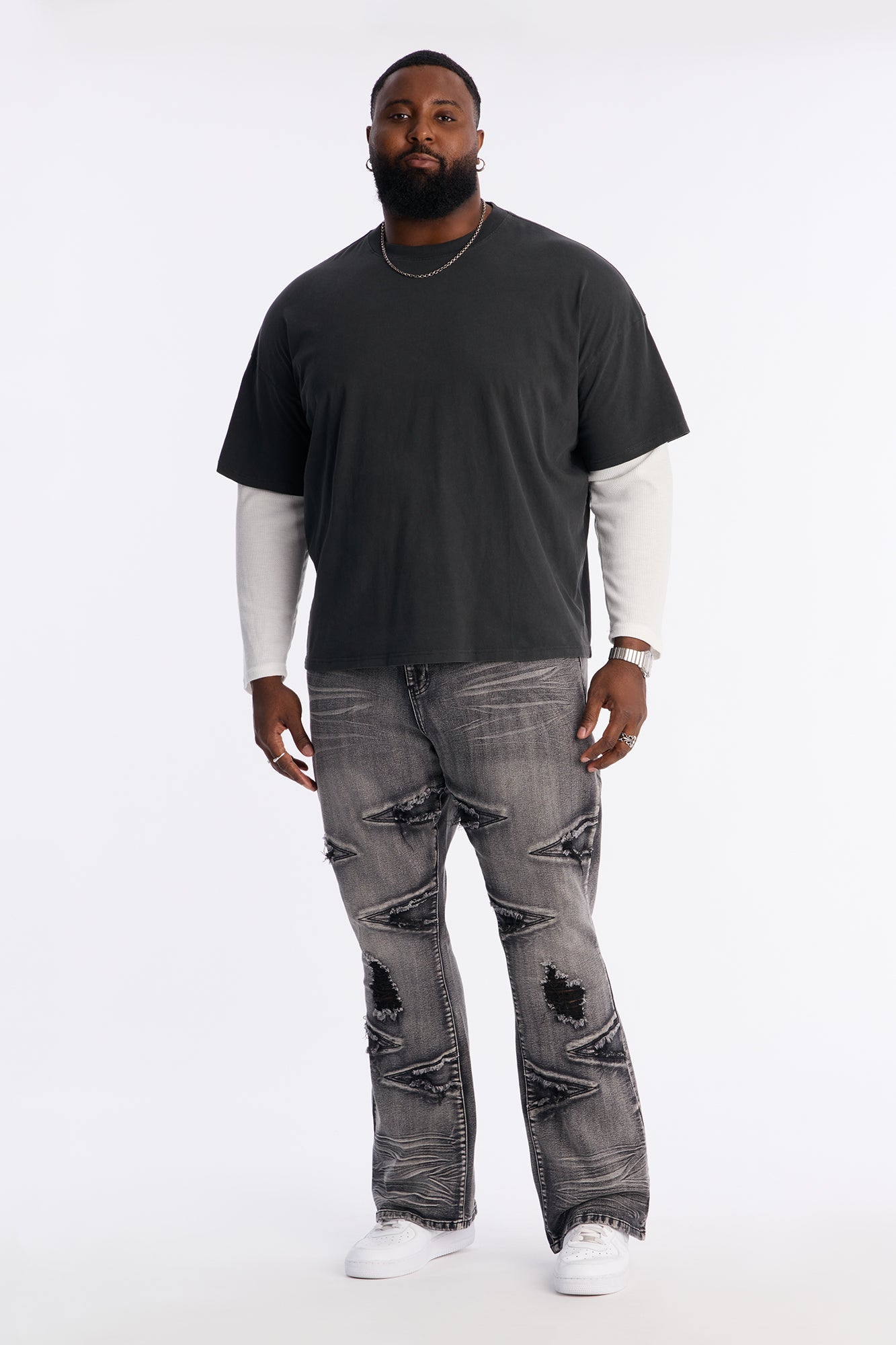 Washed Double Layer Tee - Black Wash