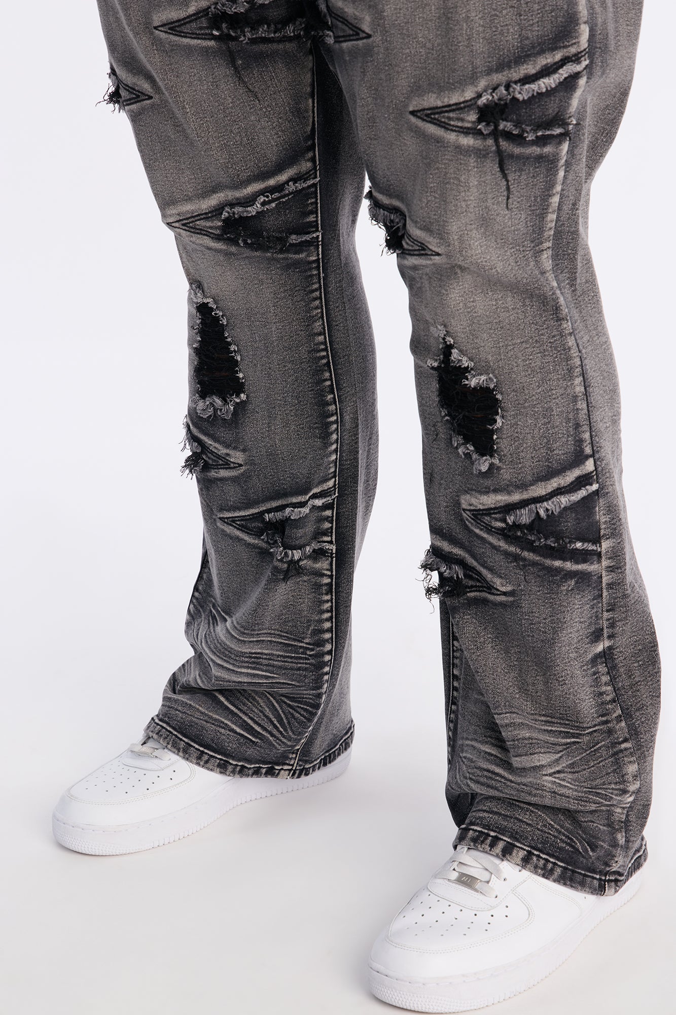 Stacked Skinny Flare Triangle Fray Jeans - Black Wash