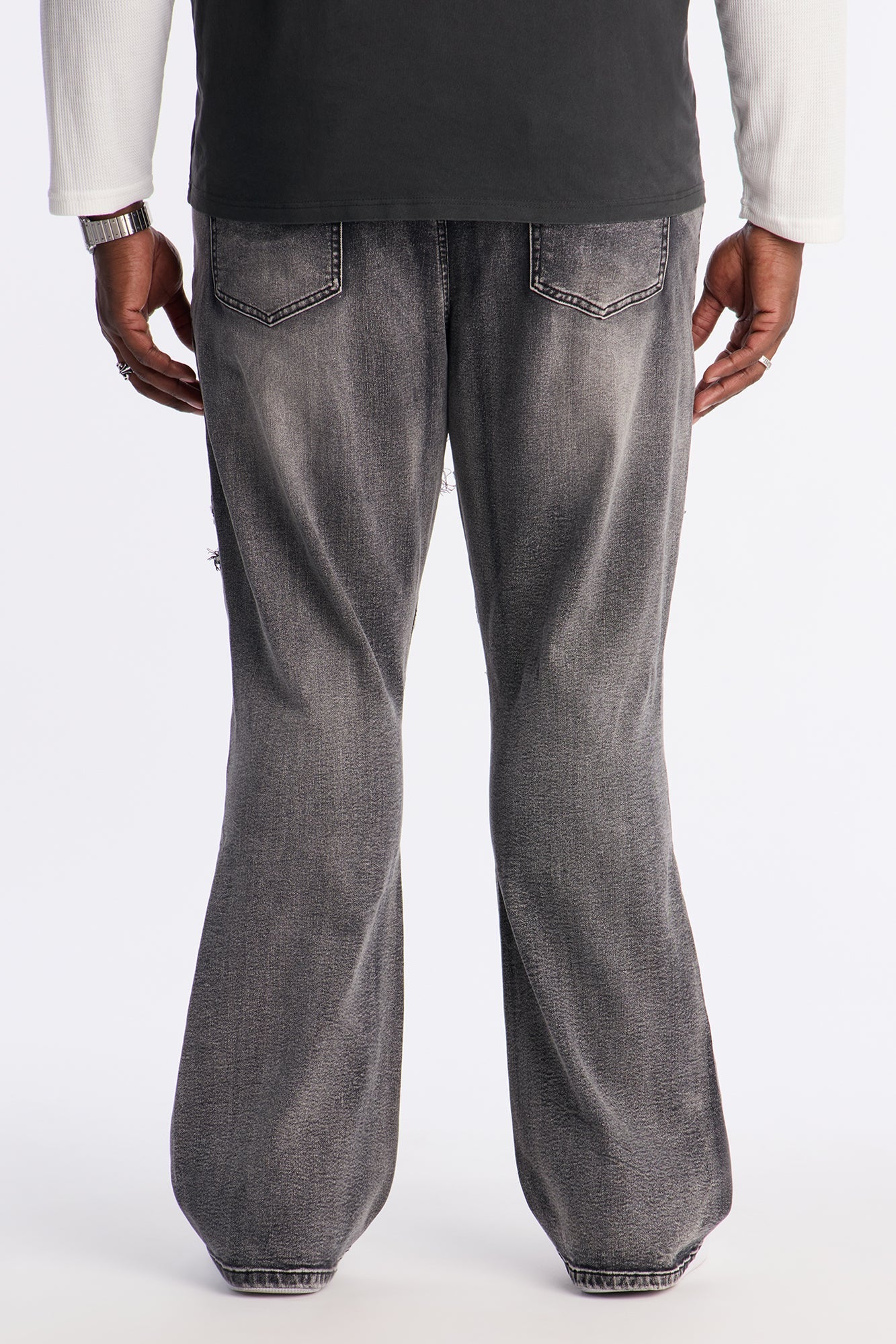 Stacked Skinny Flare Triangle Fray Jeans - Black Wash