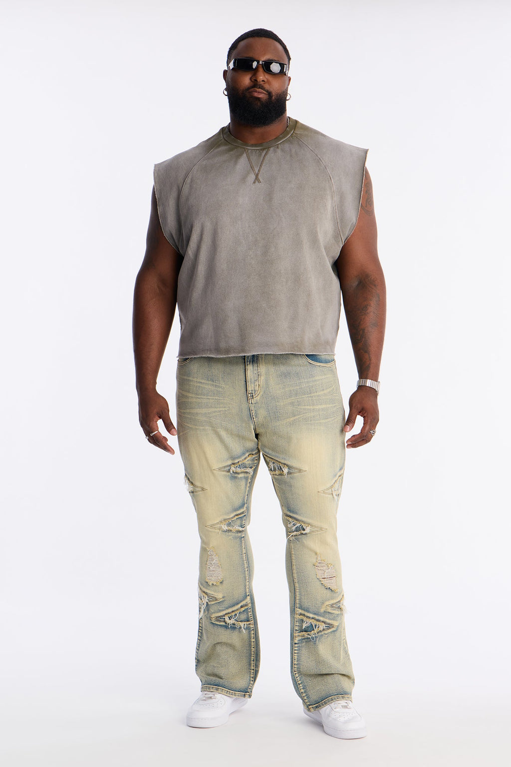 Boiler Washed Boxy Muscle Tee - Khaki