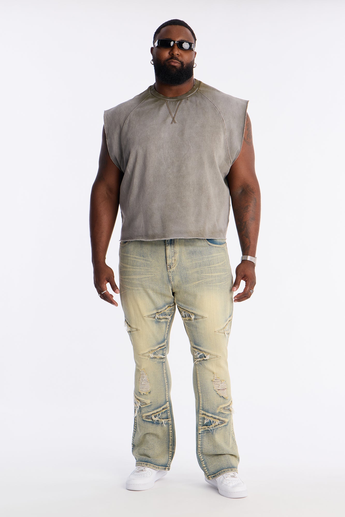Boiler Washed Boxy Muscle Tee - Khaki