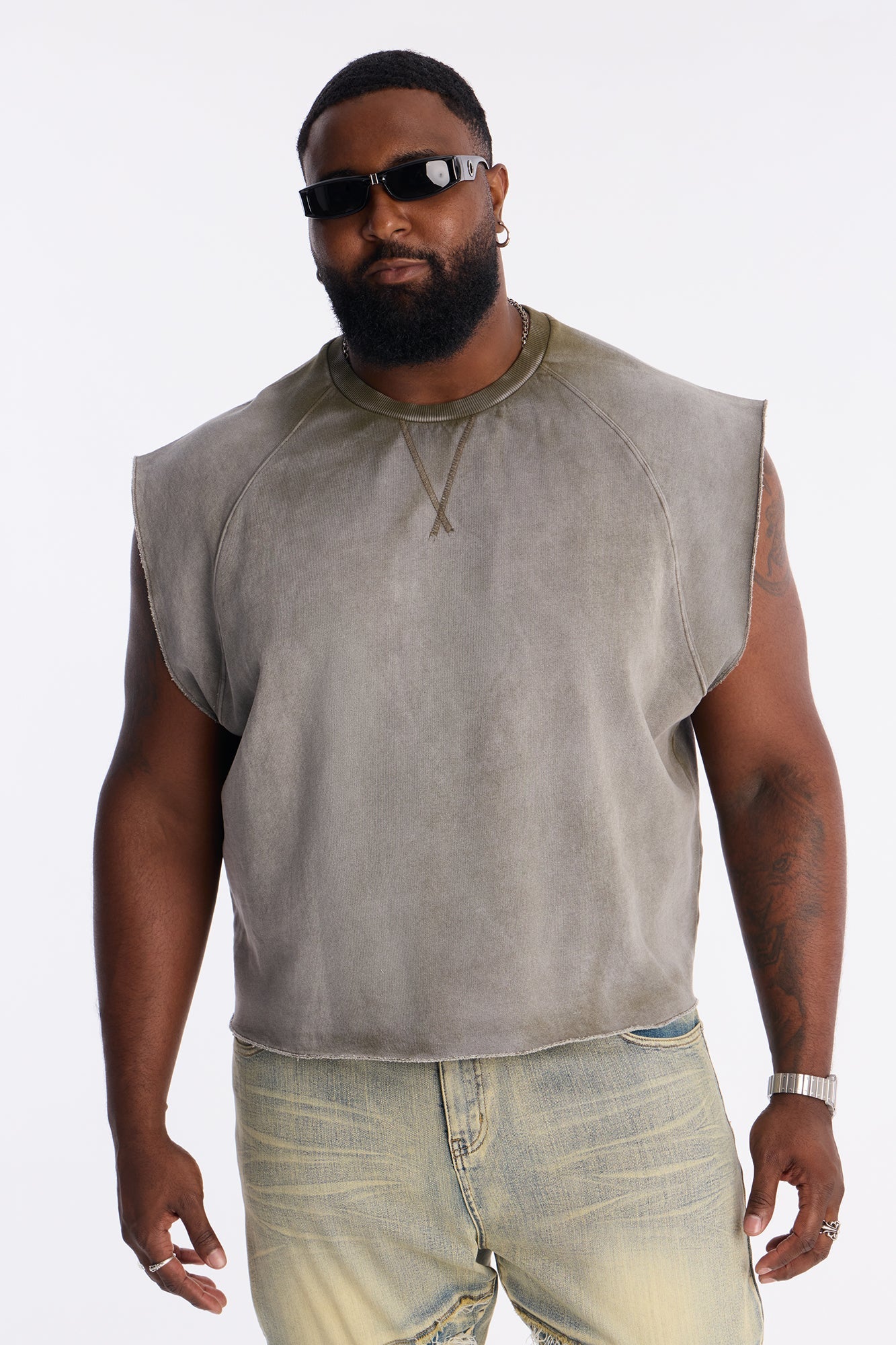 Boiler Washed Boxy Muscle Tee - Khaki