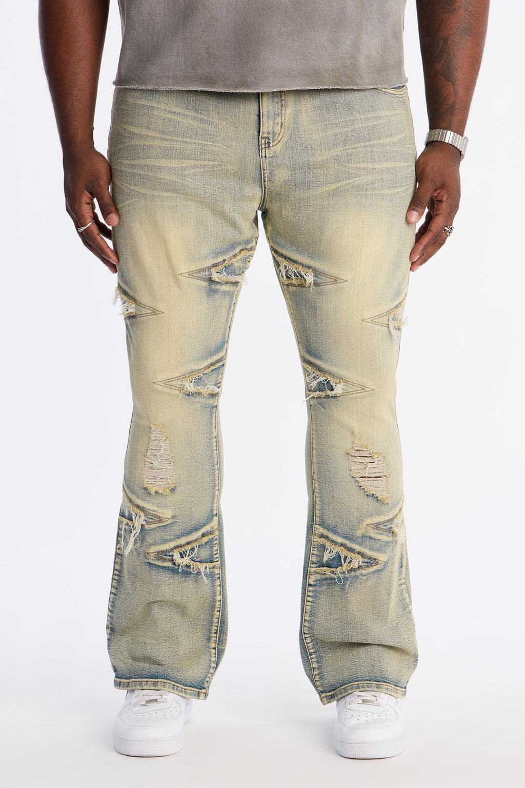 Stacked Skinny Flare Triangle Fray Jeans - Light Wash
