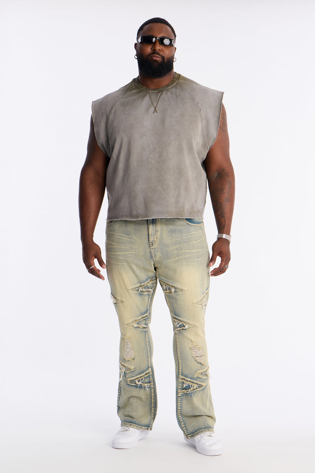 Stacked Skinny Flare Triangle Fray Jeans - Light Wash
