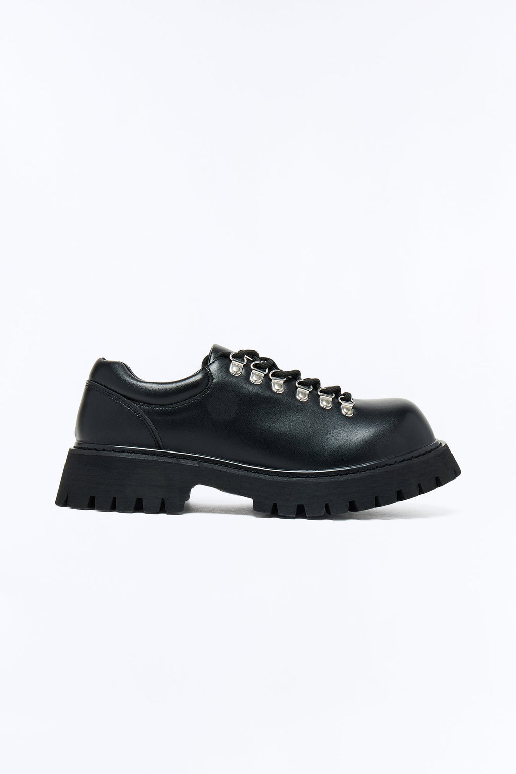 Faux Leather Lace Up Hiker Shoes - Black
