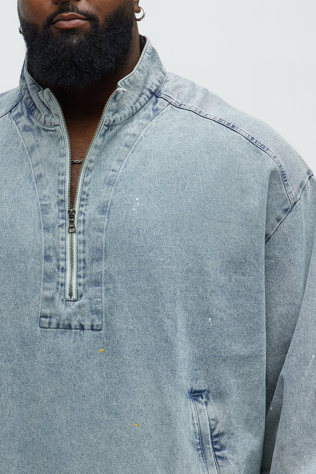 Distressed Denim Anorak Jacket - Light Wash
