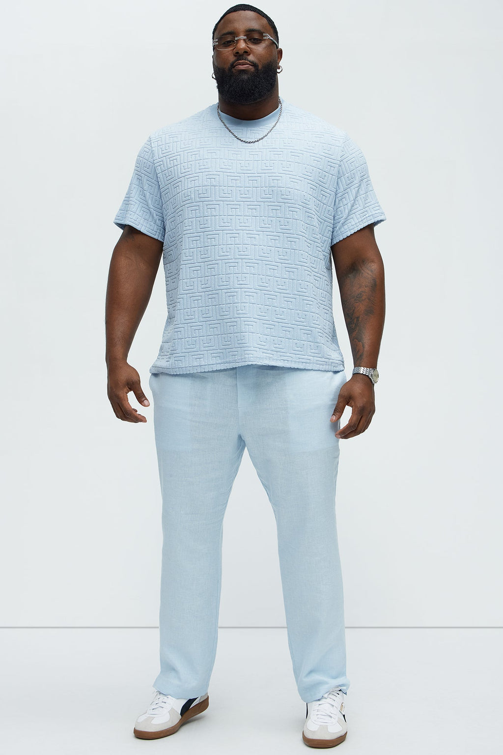 Geo Chenille Knit Crewneck Tee - Blue