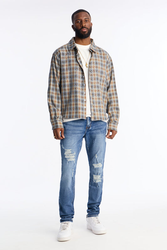 Stacked Skinny Classic Distress Jeans - Dark Wash