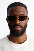 Rubberized Slim Sport Wrap Sunglasses - Brown