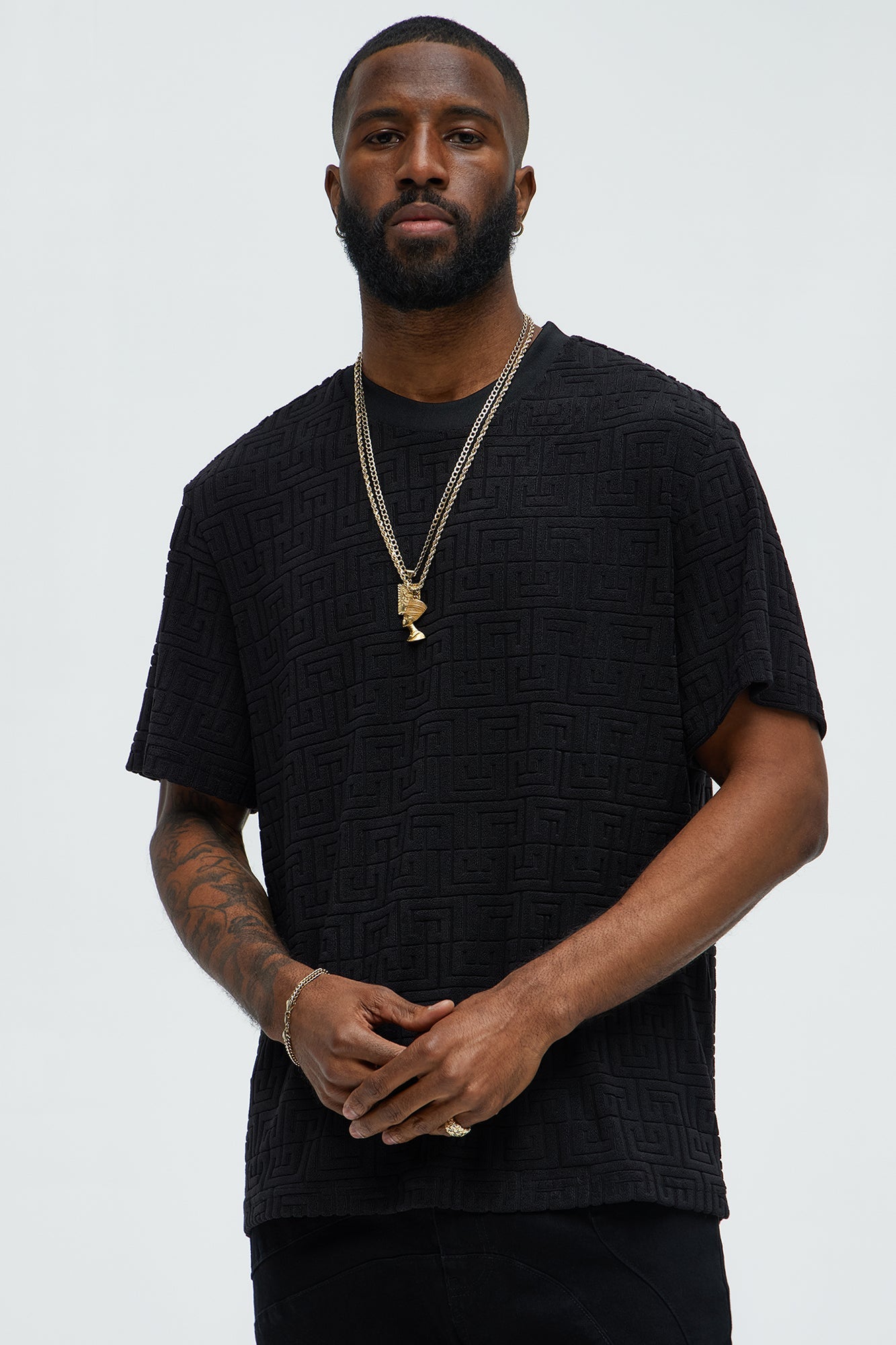 Geo Chenille Knit Crewneck Tee - Black