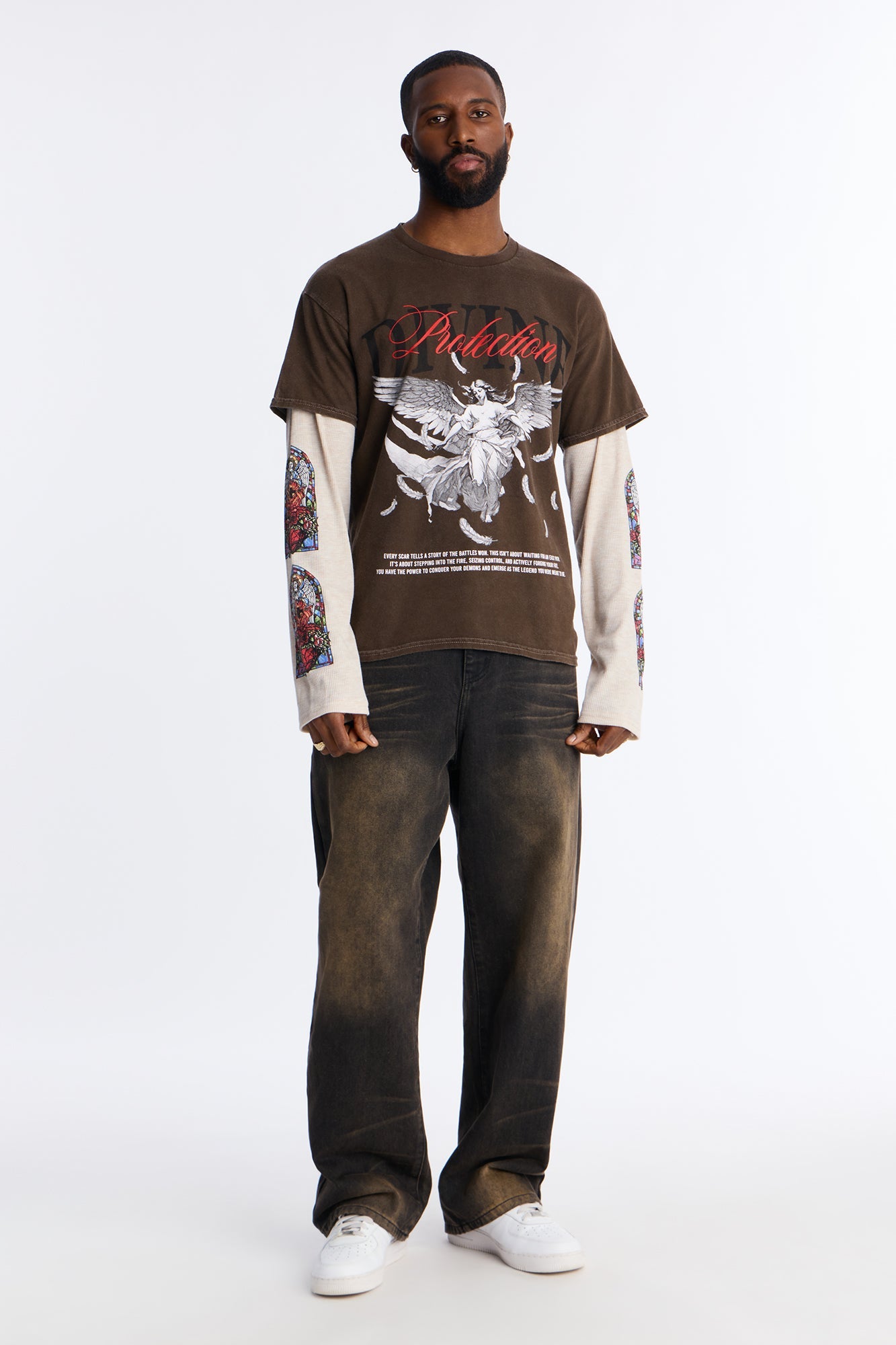 Divine Protection 2fer Long Sleeve Tee - Chocolate