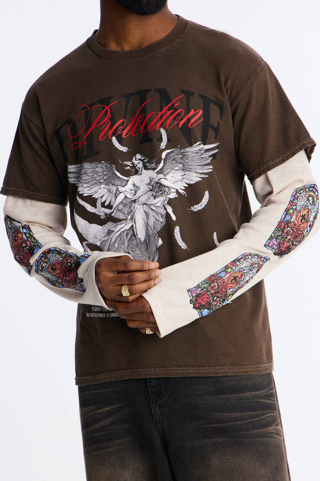 Divine Protection 2fer Long Sleeve Tee - Chocolate