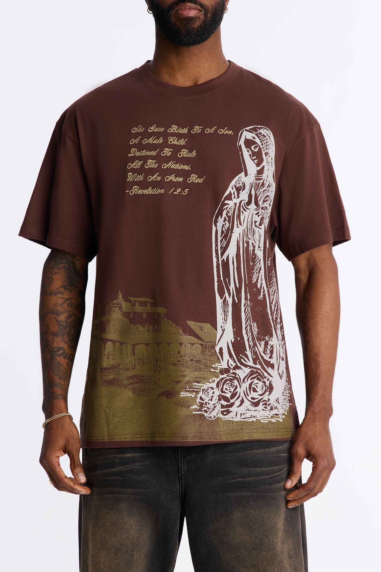 Always Believe Embroidered Short Sleeve Fleece Tee - Brown