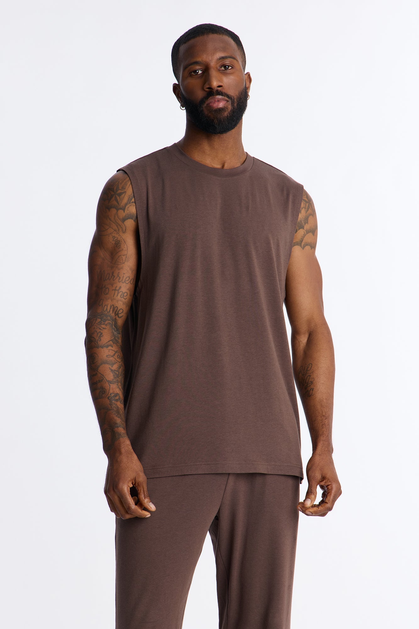 Essential Modal Lounge Sleeveless Muscle Tee - Chocolate