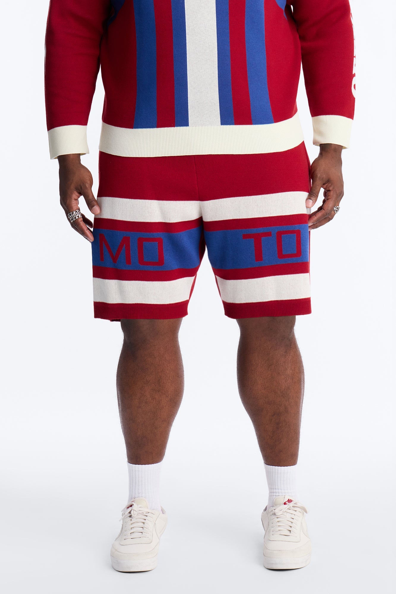 Retro Moto Stripe Sweater Short - Red