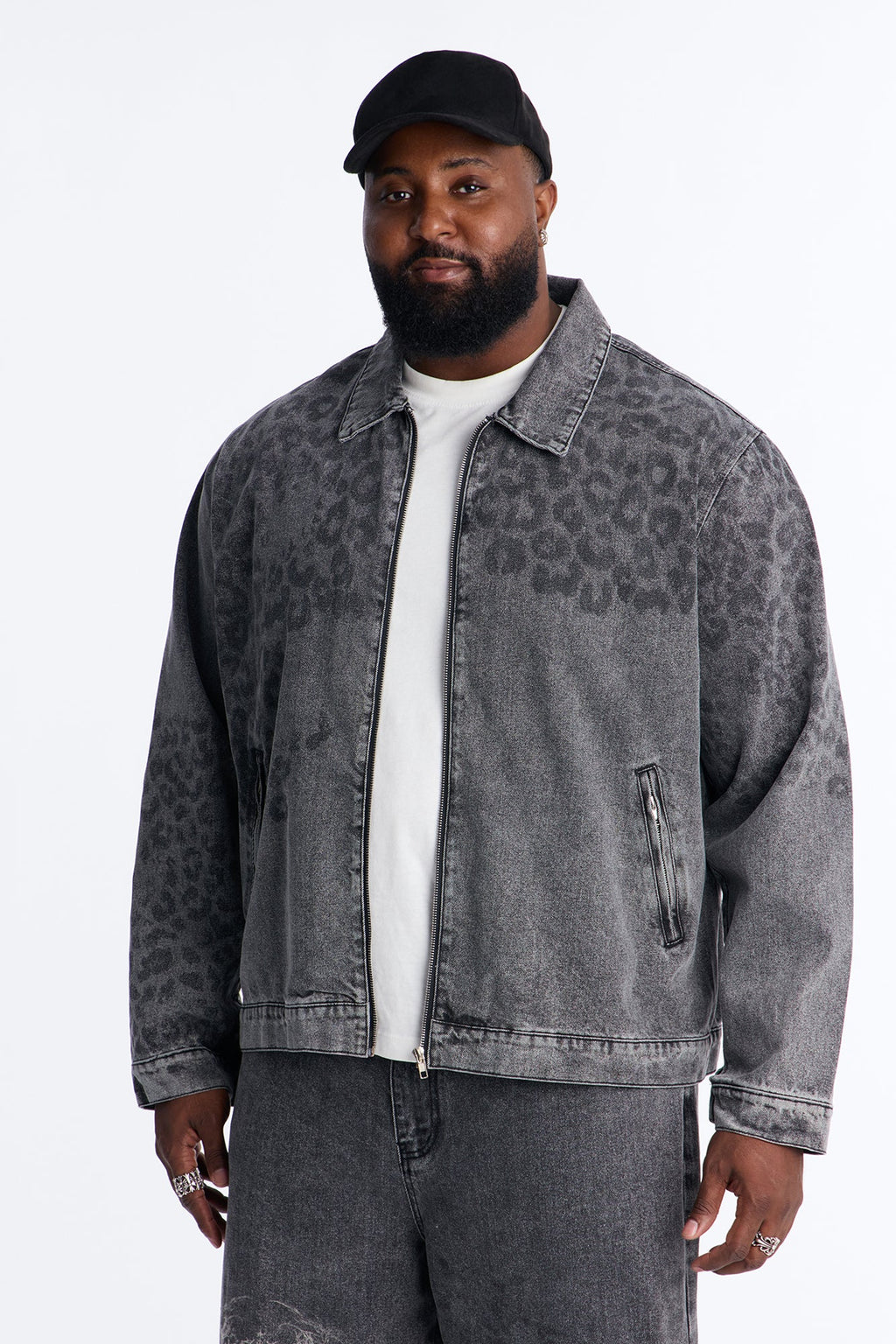 Night Fall Leopard Denim Jacket - Black Wash