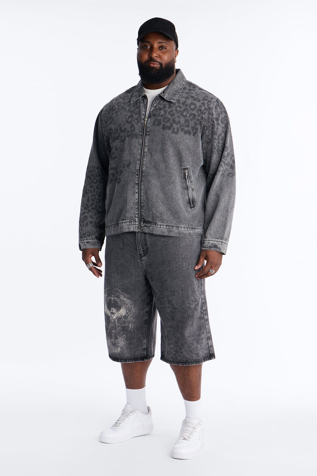 Night Fall Leopard Denim Jacket - Black Wash