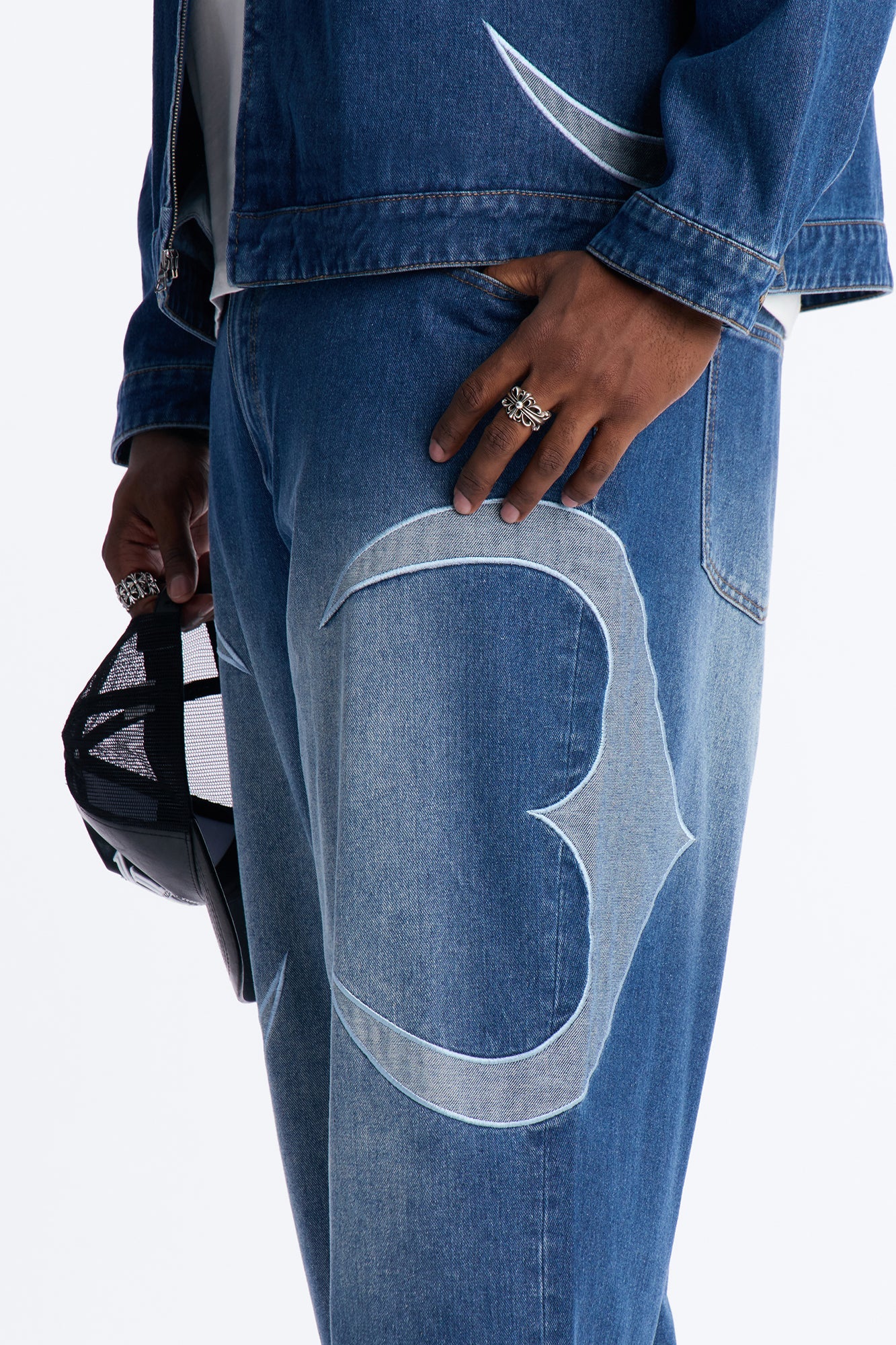 Baggy Crescent Jean - Medium Blue Wash