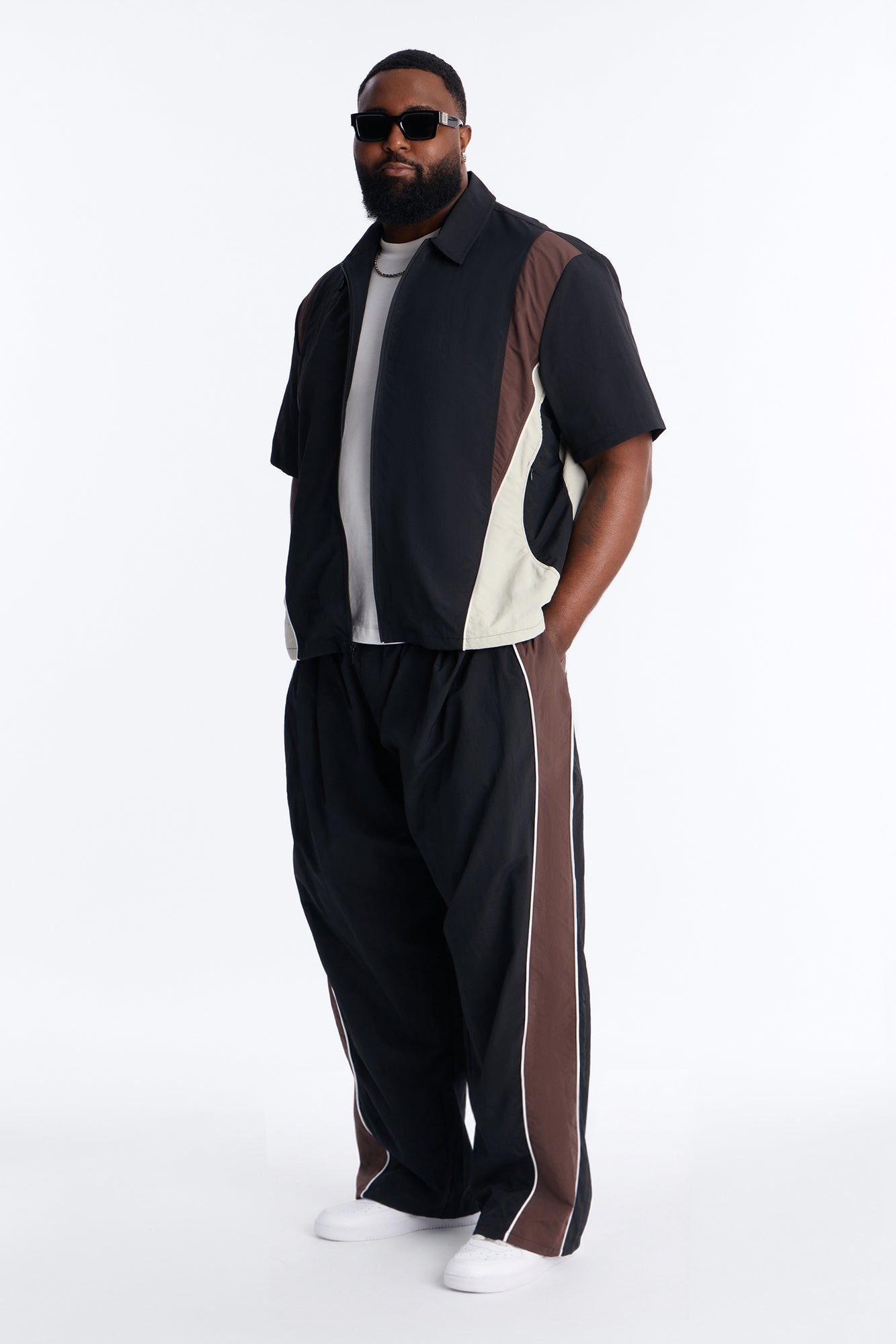 Relaxed Osaka Block Zip Up Shirt - Black/Brown
