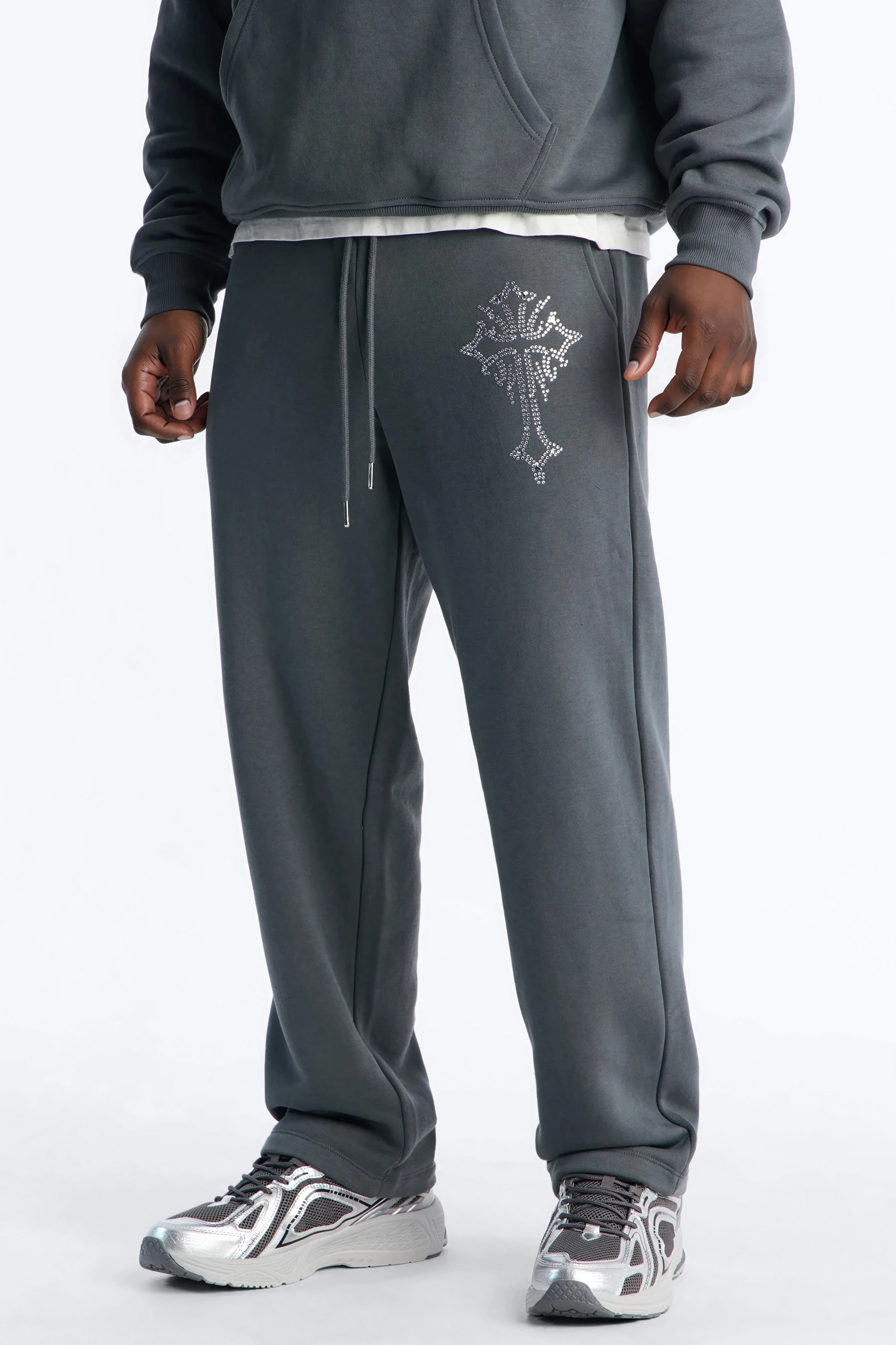 Blessed Rhinestone Pearl Sweatpants - Charcoal