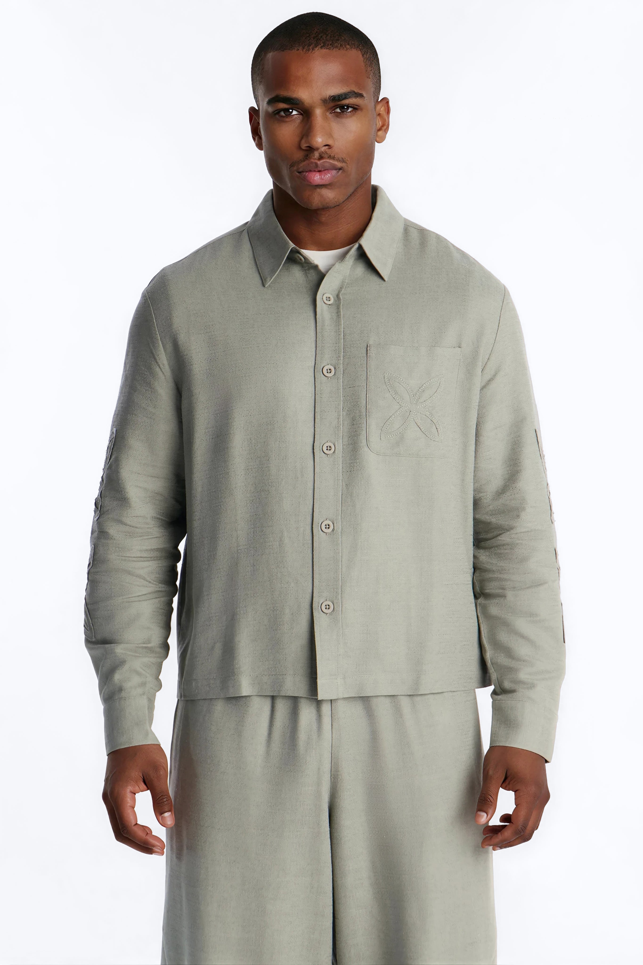 Tropical Fearless Button Up Shirt - Sage