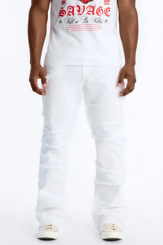 Stacked Skinny Flare Fray It Up Jean - White