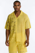 Relaxed Kyros Crochet Button Up Shirt - Yellow