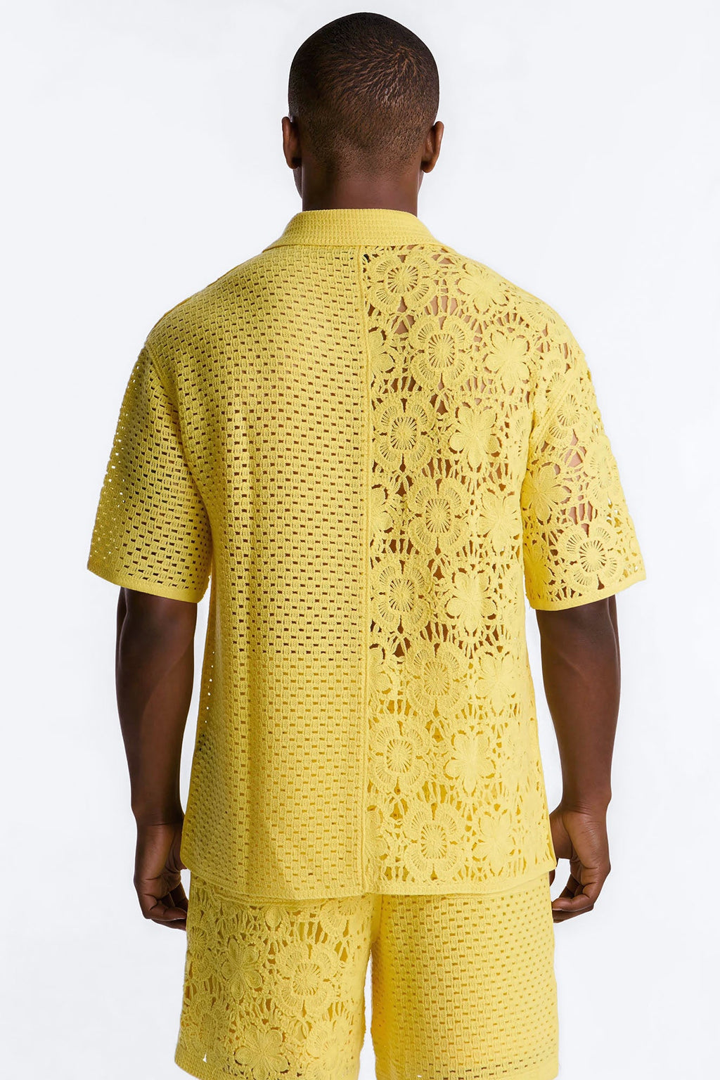 Relaxed Kyros Crochet Button Up Shirt - Yellow