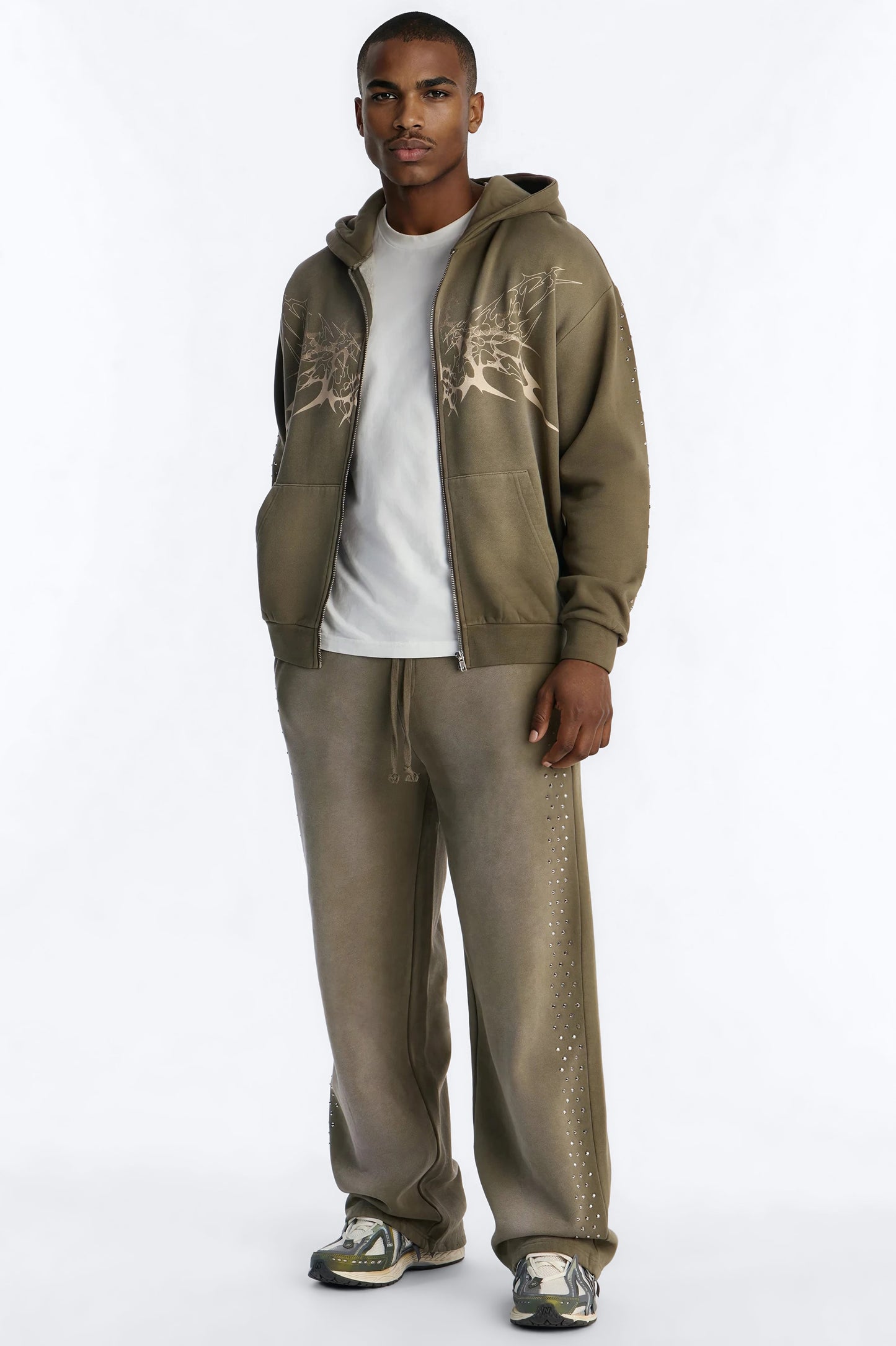Tribal Rhinestone Sweatpants - Olive