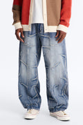 Barrel Slanted Fray Jean - Medium Blue Wash