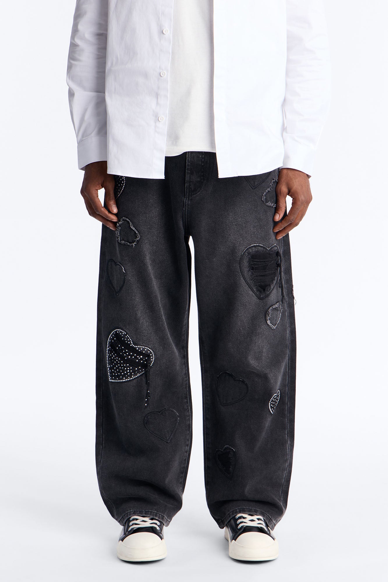 Baggy Stressin' Hearts Jeans - Black Wash