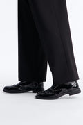 Patent Leather Studded Wing Tip Lace Up Shoe - Black