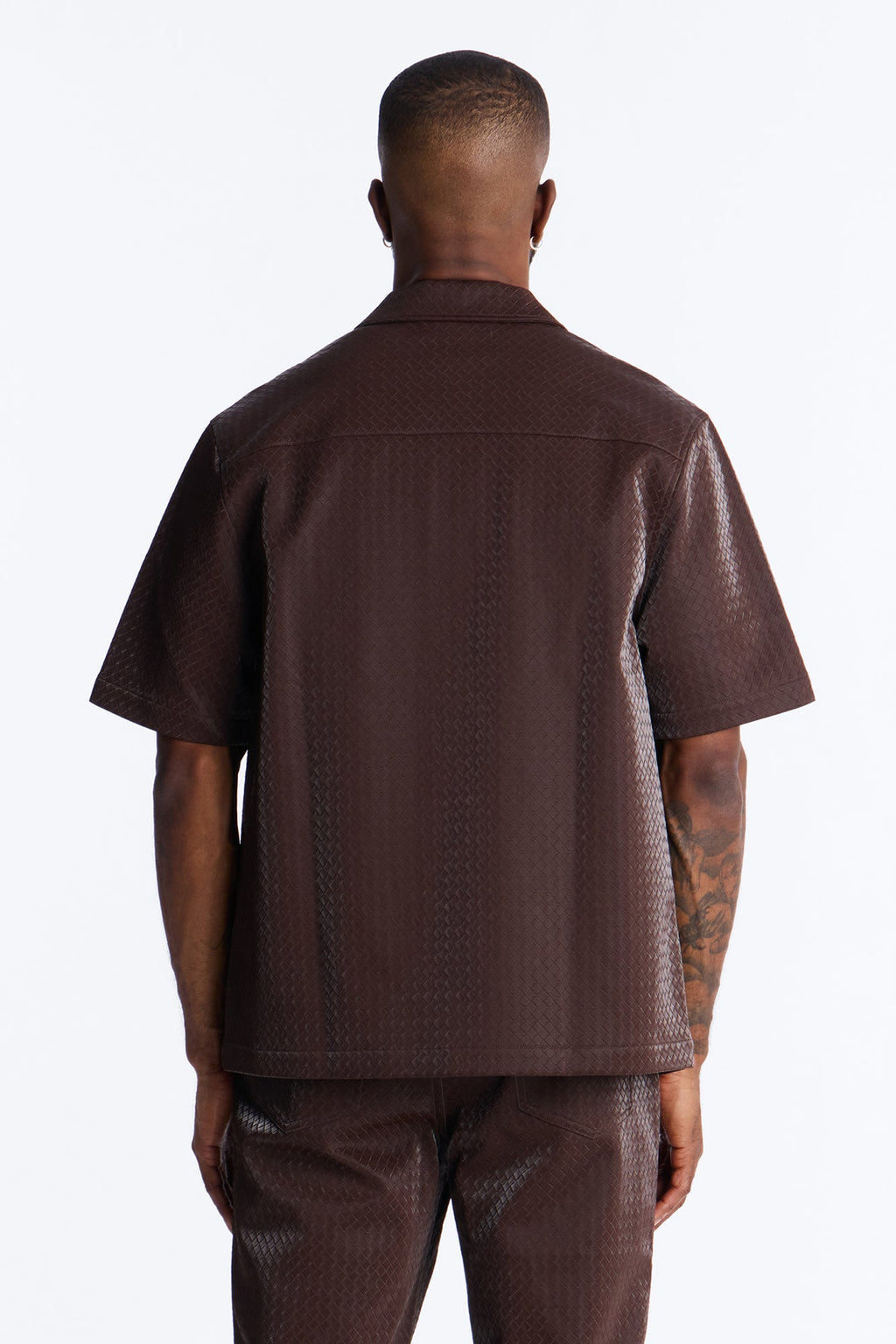 Tisse Textured Faux Leather Button Up Shirt - Brown