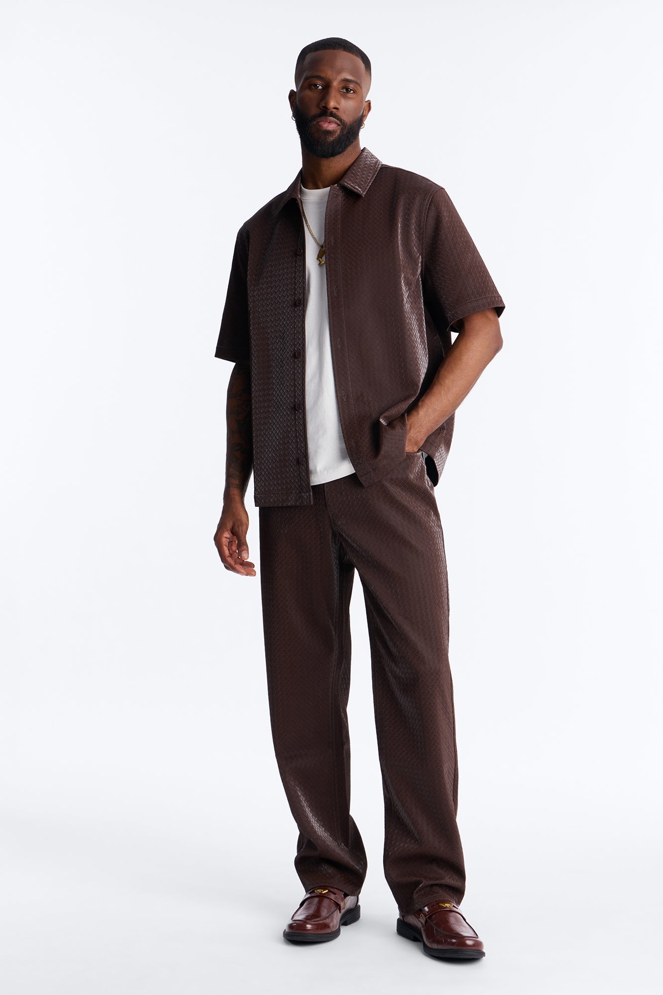Straight Tisse Textured Faux Leather Pant - Brown