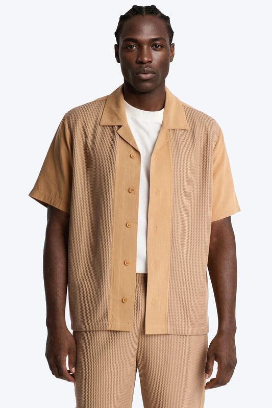 Brookfield Flow Cuban Collar Button Up Shirt - Tan