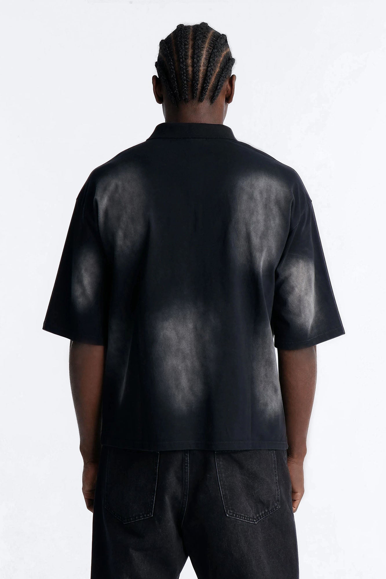 Stars And Saints illusion Short Sleeve Knit Polo - Black