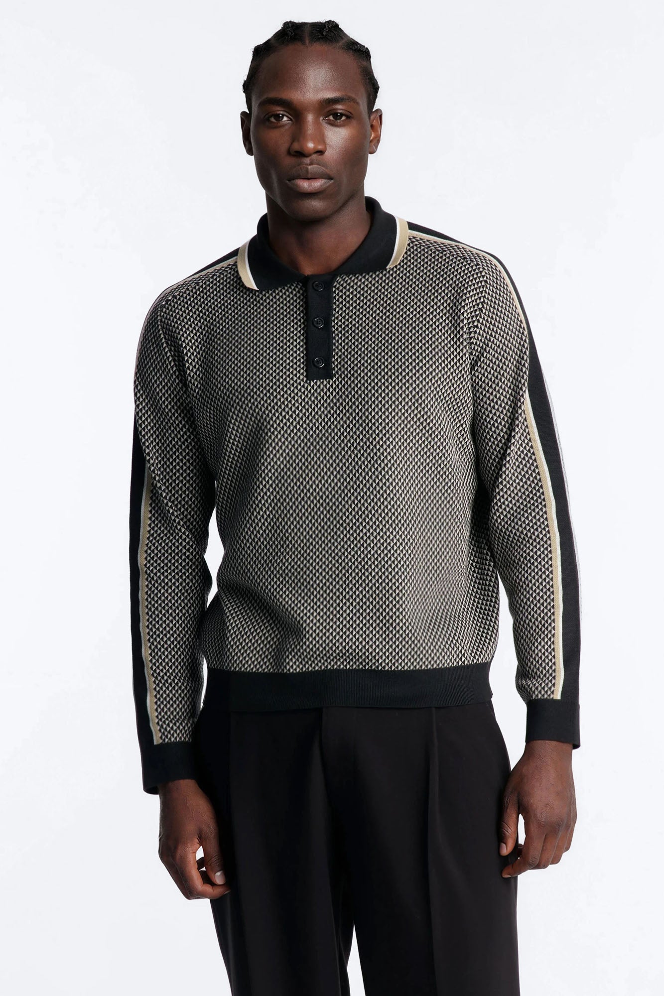 Ashford Knitted Long Sleeve Polo - Black