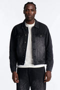 Cropped Hellfire Denim Trucker Jacket - Black Wash