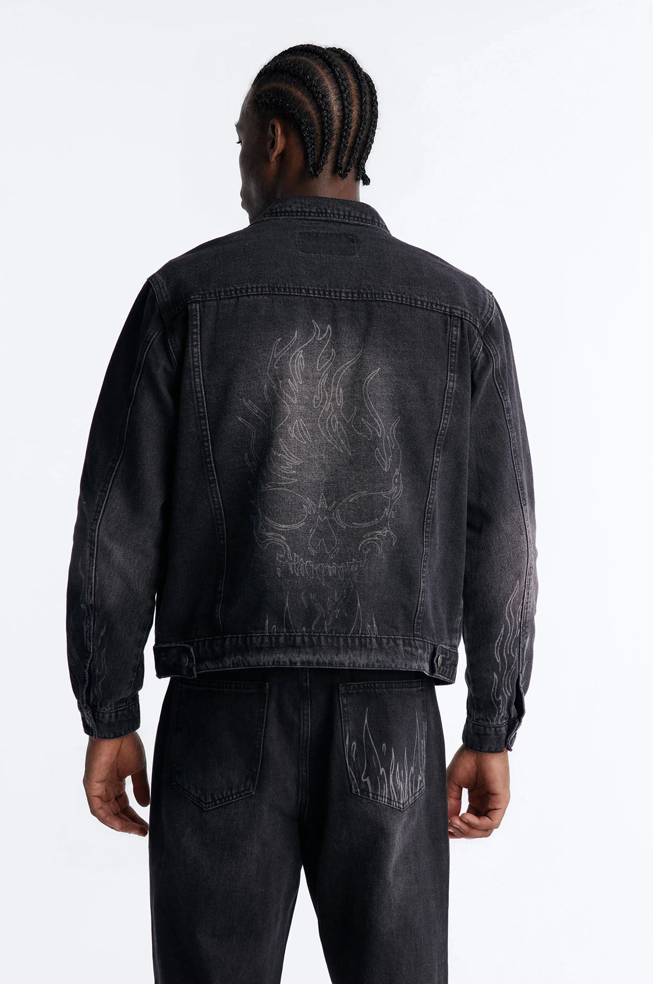 Cropped Hellfire Denim Trucker Jacket - Black Wash