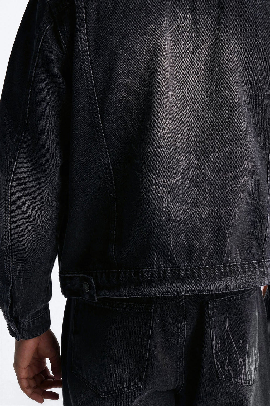 Cropped Hellfire Denim Trucker Jacket - Black Wash