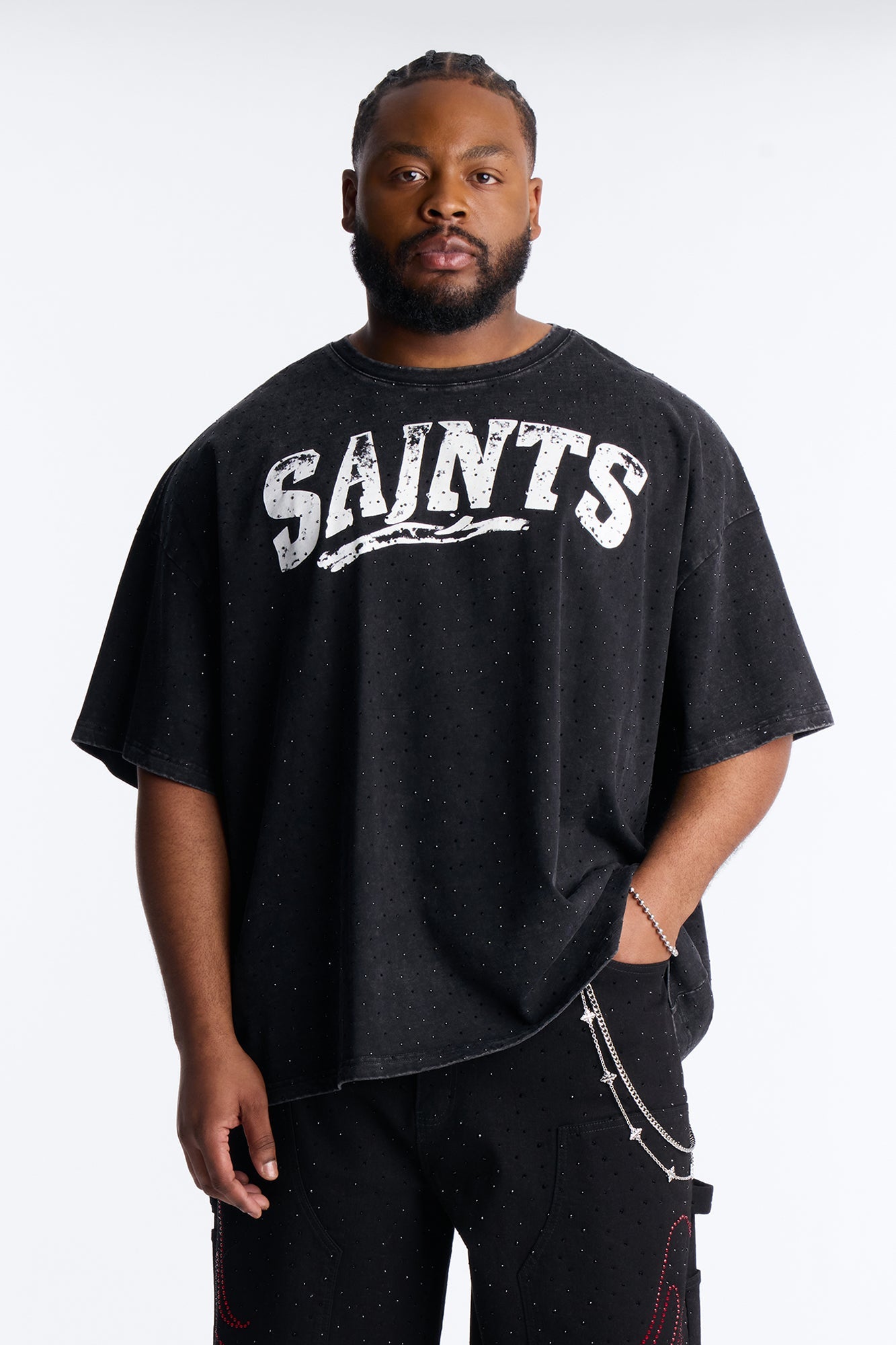 Saints Rhinestone Premium Short Sleeve Tee - Black