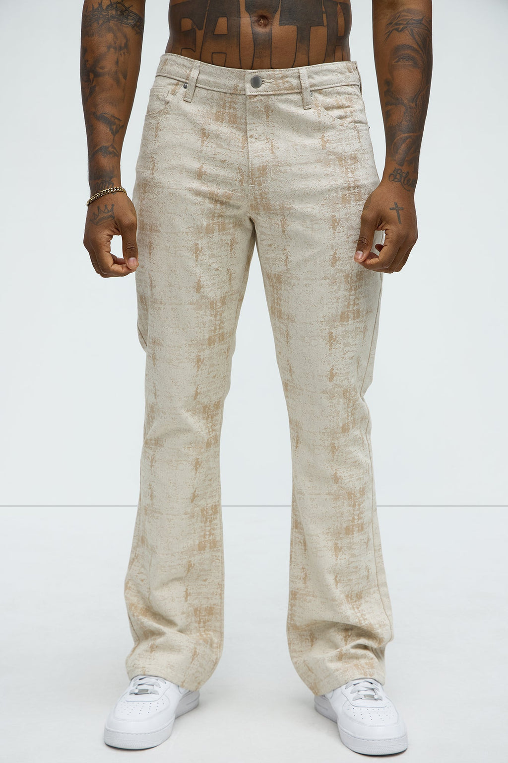 Rough Mark Stacked Slim Flare Pants - Tan