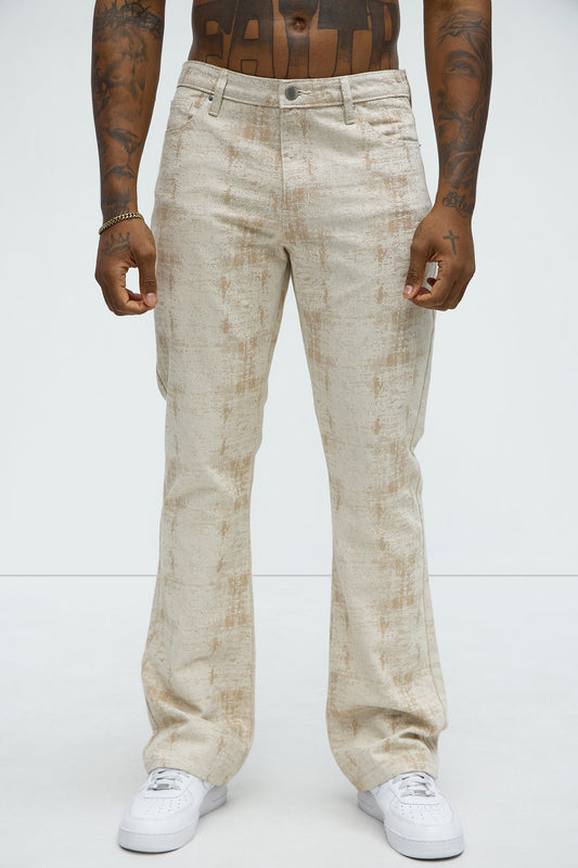 Rough Mark Stacked Slim Flare Pants - Tan