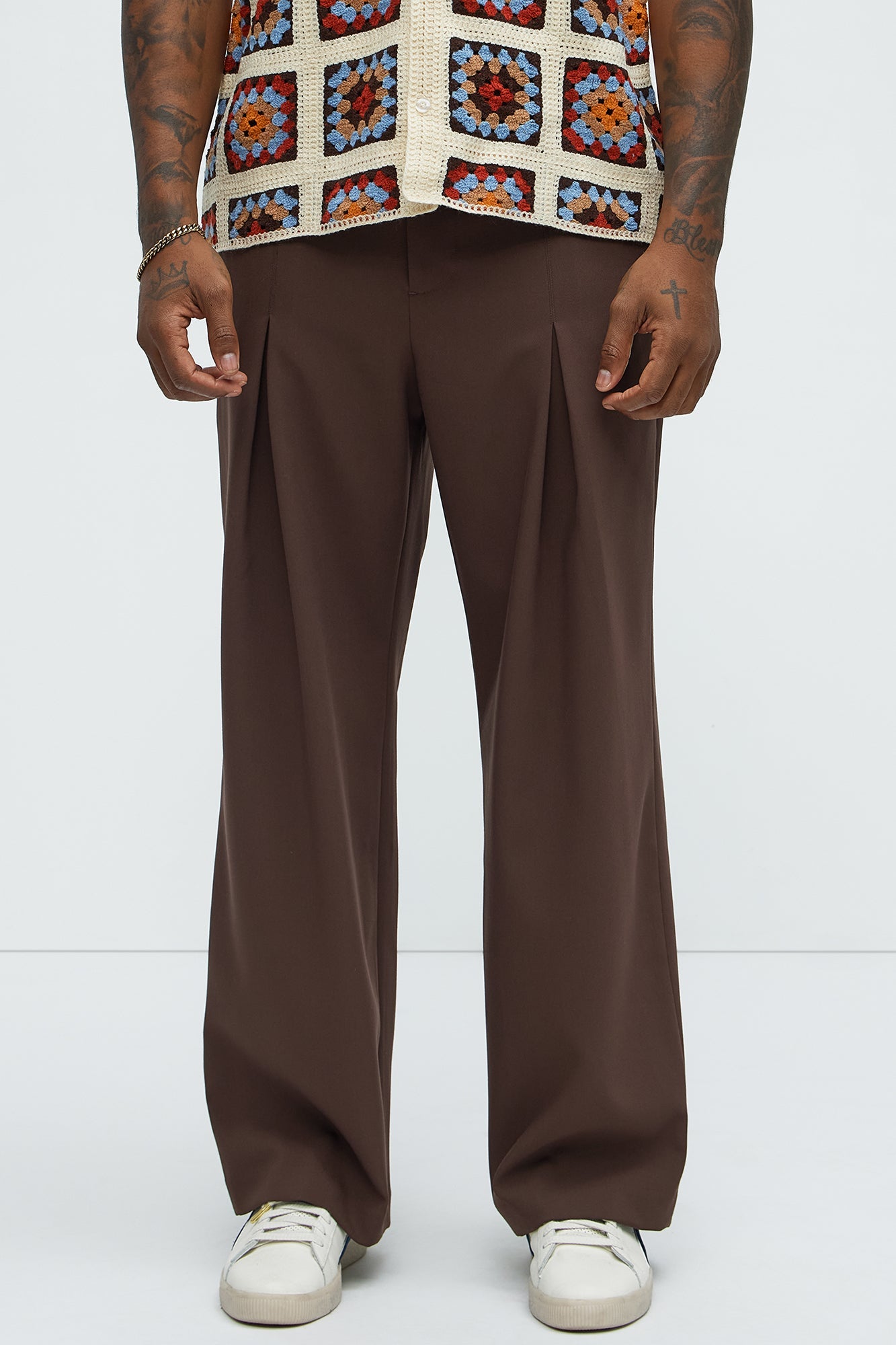 Ronan High Waisted Pleated Trousers - Brown