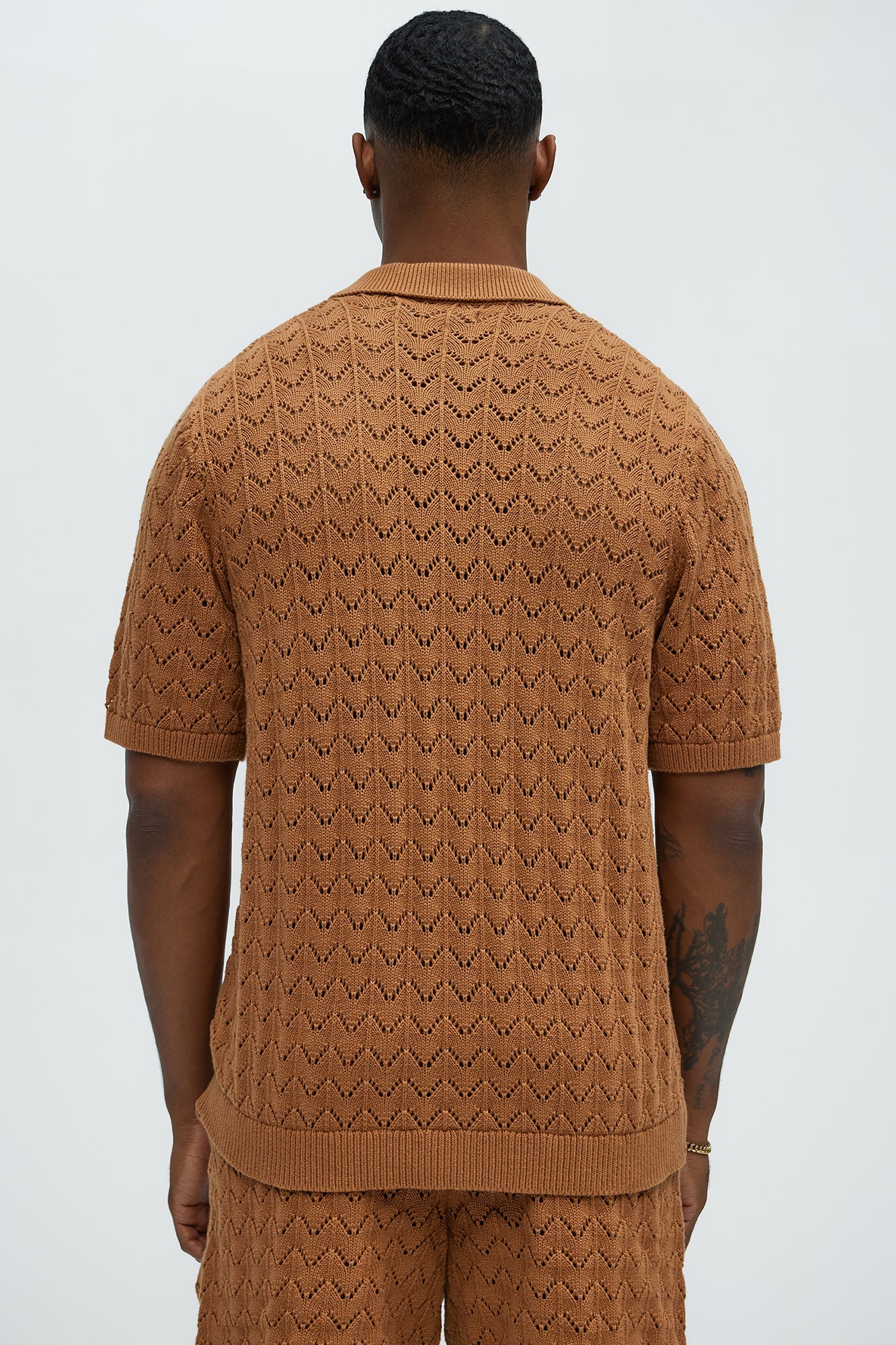 Waterfall Texture Open Knit Shirt - Brown