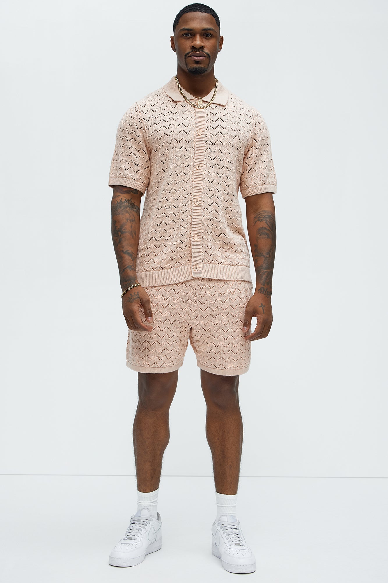 Waterfall Texture Open Knit Shirt - Mauve