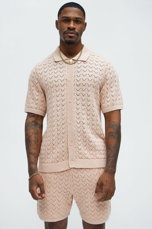 Waterfall Texture Open Knit Shirt - Mauve